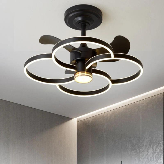 Hdc Black Modern Ceiling Fan Chandelier With Remote Control - Warm White