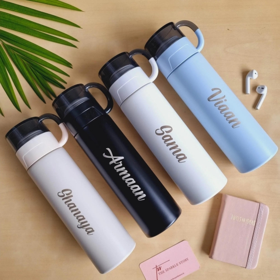 Personalized Insulated Bottle With Cup - COD Not Applicable-White