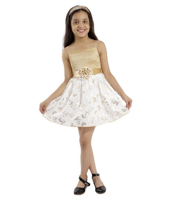 Kids Cave cotton dress for girls fit and flare belted with flower fabric-cotton print-gold butterfly (Color_white, Size_3 Years to 12 Years) - None