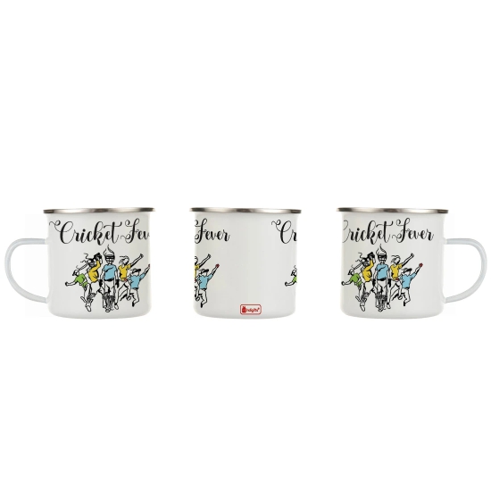 Indigifts Cricket Enamel Mug 250 ML|Unbreakable Coffee, Tea Cup|Cricket Fever Print|Safe For Kids|Drinking Tea Cup For Outdoor & Indoor|WHITE|