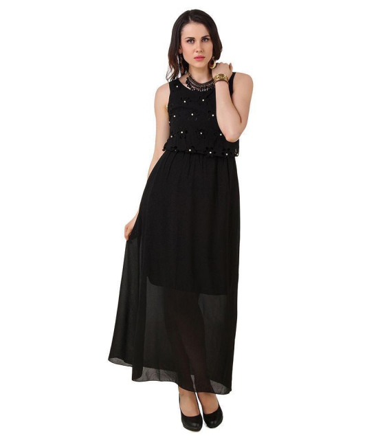 Fasense Black Georgette Maxi Dress - L