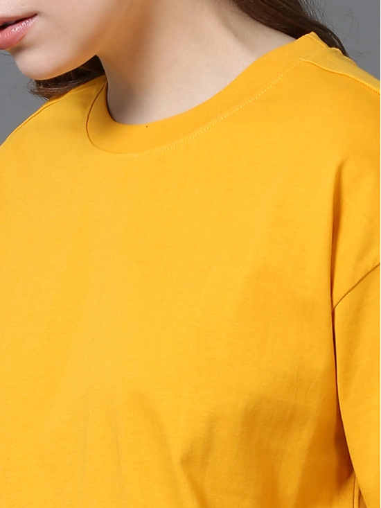 Women Solid Oversized T-Shirt, MUSTARD-L / Mustard