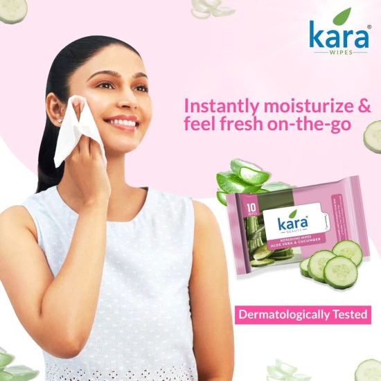 Kara Aloevera & Cucumber Refreshing Facial Wipes Pack of 12  (10 Pulls)