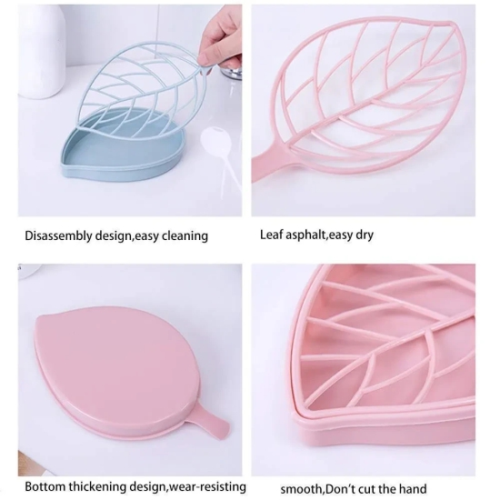 Beautiful Leaf Shape Double Layer Soap Dish Case Holder