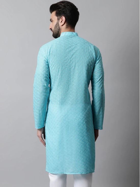 Jompers Men Sky Blue Chikan Kurta Only-L / Blue