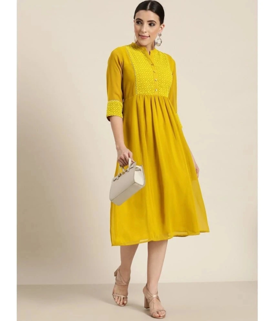 Juniper Georgette Embroidered Midi Womens Fit & Flare Dress - Mustard ( Pack of 1 ) - None