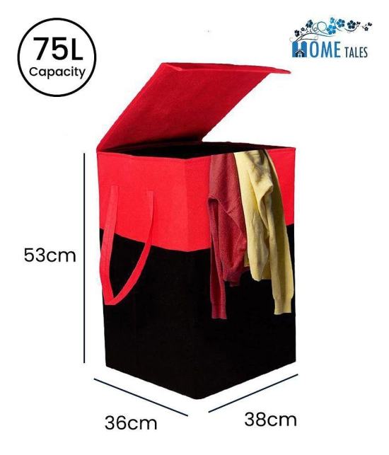 75 L Foldable Storage Box/Laundry Bag for Clothes|Toy Storage Box with Lid & Handle,Red & Black (Pack of 1 )