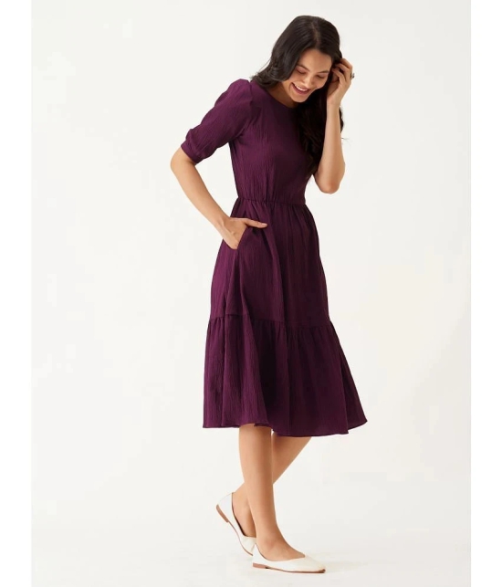 JASH CREATION Rayon Solid Midi Womens Fit & Flare Dress - Mauve ( Pack of 1 ) - None