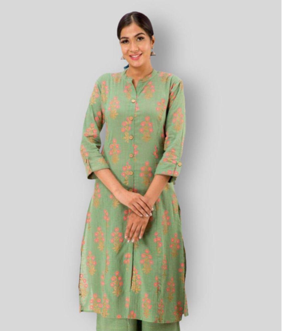 Pistaa - Green Cotton Women's Front Slit Kurti ( Pack of 1 ) - XS