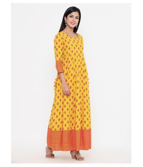 Kbz Yellow Cotton Anarkali Kurti - M