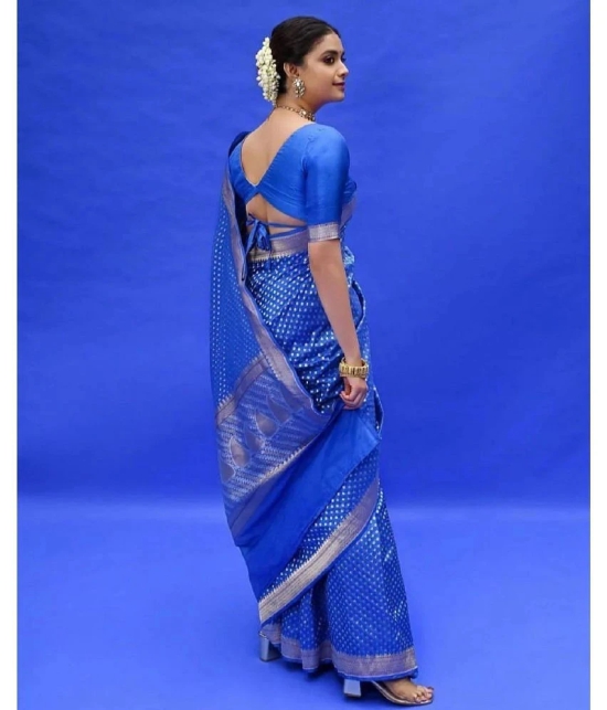 JULEE Banarasi Silk Solid Saree With Blouse Piece - Blue ( Pack of 1 ) - Blue