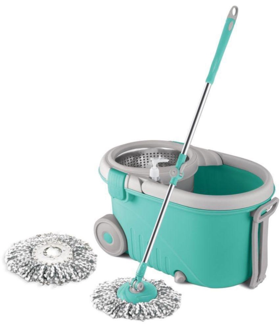 Spotzero by Milton Royale Steel Wringer Spin Mop With Big Wheels (Aqua Green, 2 Refills) - Sea Green