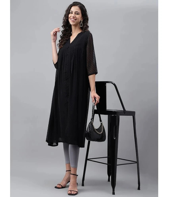 Janasya Chiffon Self Design Flared Womens Kurti - Black ( Pack of 1 ) - None