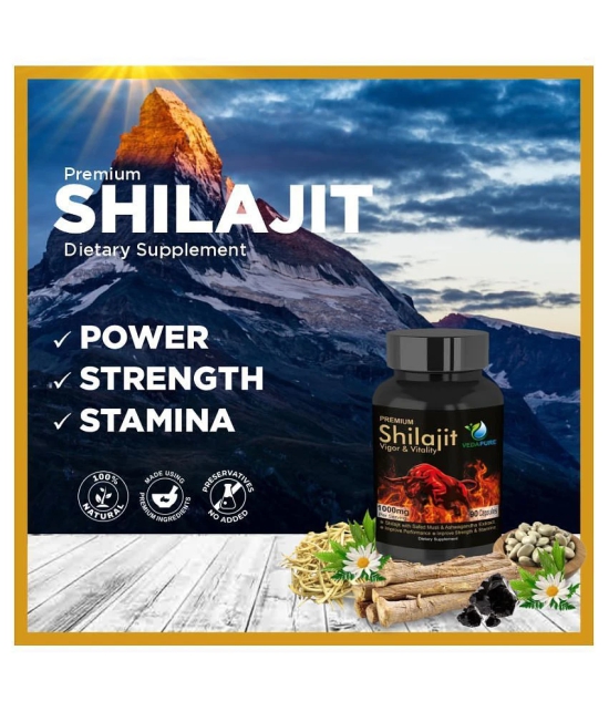 Vedapure Premium Shilajit Caps with Ashwagandha Extract Helps in Stamina, Strength,For Men 1000mg - 60 Veg Caps (Pack of 1)