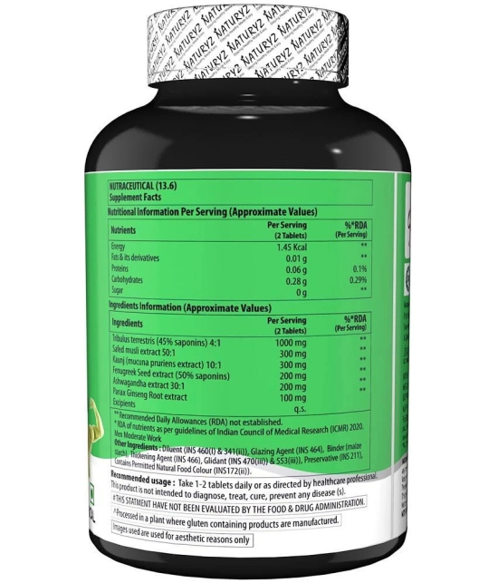 NATURYZ Testo-6 Plant Natural Testosterone Booster for Men with Tribulus & Ashwagandha - 50 Tablets