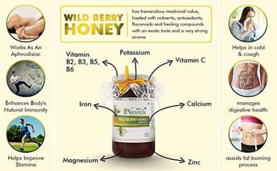 Farm Naturelle-Wild Berry (sidr) Flora Honey |850gm+150gm Extra and a Wooden Spoon|100% Pure, Raw Natural Un-Processed - Un-Heated Honey | Lab Tested Honey in Glass Bottle.