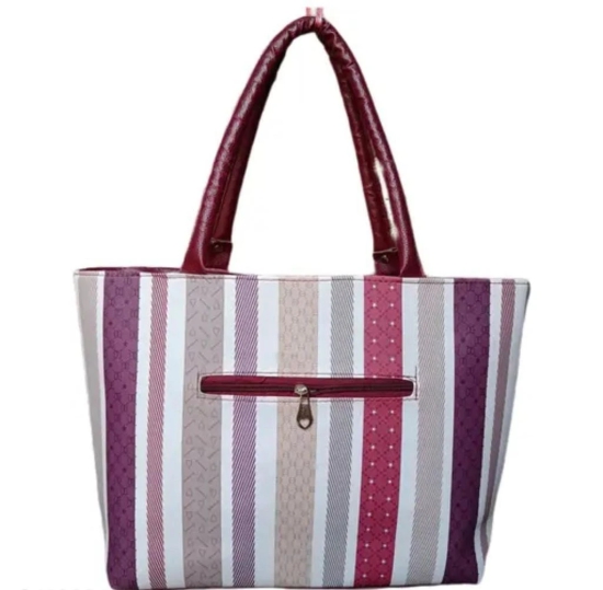 Womens Striped Faux Leather Tote Bag with Double Handles