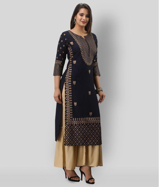 MAUKA - Navy Straight Rayon Women's Stitched Salwar Suit ( Pack of 1 ) - None