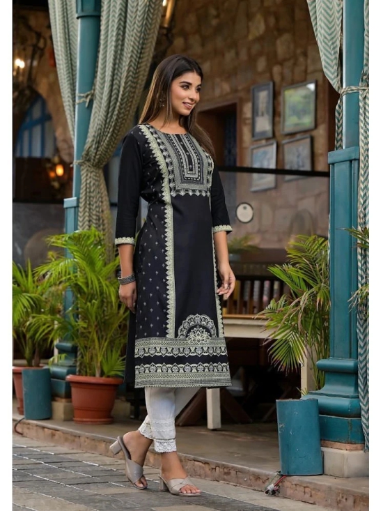 Juniper Rayon Printed Straight Womens Kurti - Black ( Pack of 1 ) - None