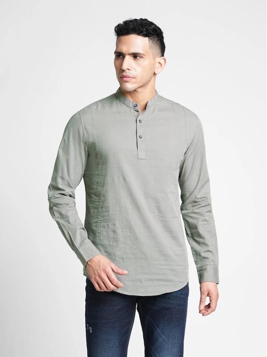 Grey Solid Cotton Kurta Shirt-XXL / Grey