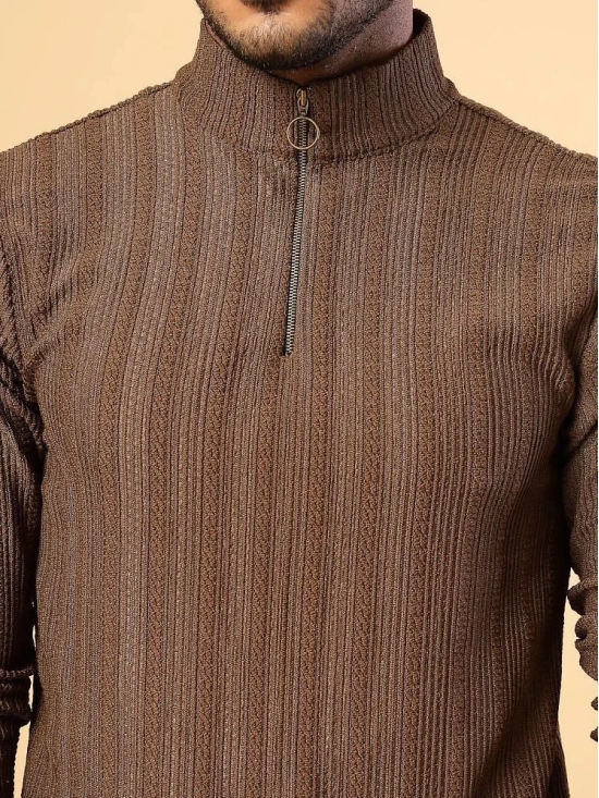 Rigo Polyester Slim Fit Striped Full Sleeves Mens High Neck T-Shirt - Brown ( Pack of 1 ) - None