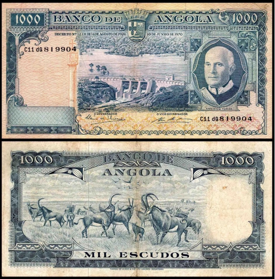 Angola 1000 Escudos Used '& Damaged Banknote