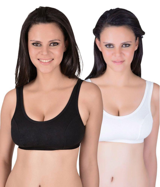 Eves Beauty White and Black Cotton Blend Sports Bras - Pack of 2 - M