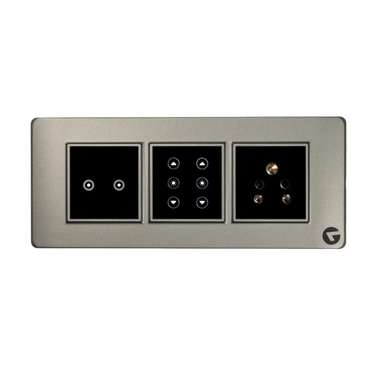 L&G 6M Smart Touch Switch Board | Dimmer Switch Phase Cut Technology | German Technology Meets Indian Standards (Size: 6M- 220 X 90 X 45 Mm)-Grey / Plastic