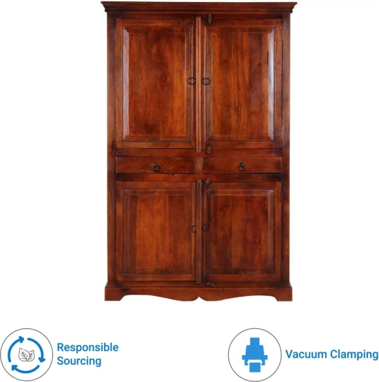 Selten Solid Teak Wood 4 Door Wardrobe-Brown