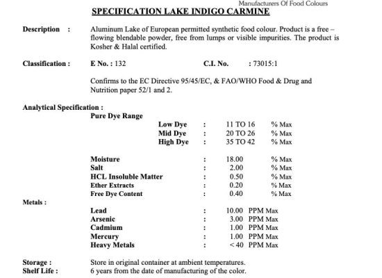 Colour Lake Indigo Carmine-FD&C-500GM / Pure-Food