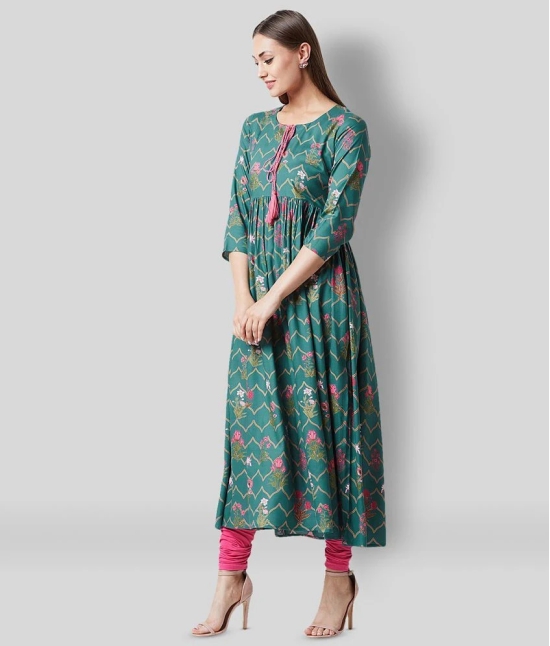 Tissu - Green Rayon Womens Anarkali Kurti ( Pack of 1 ) - M