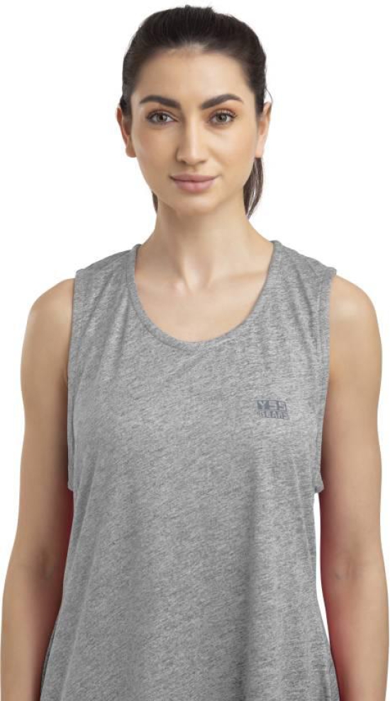 Women Solid Round Neck Polyester Grey T-Shirt