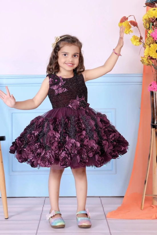 Cutedoll Wine Color Net Flower Girl's Party Dress-2-3 Year