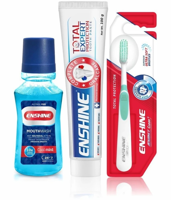 Enshine Total Expert Protection Toothpaste 100g + Mouthwash 150ml + Toothbrush 1pc- Combo Pack