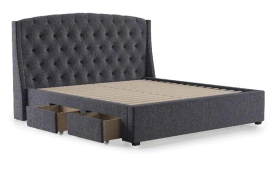 Aspen Upholstered Storage Bed (Grey King Bed Size)-Grey