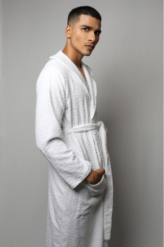 Towel material bathrobe - full length-White / XL