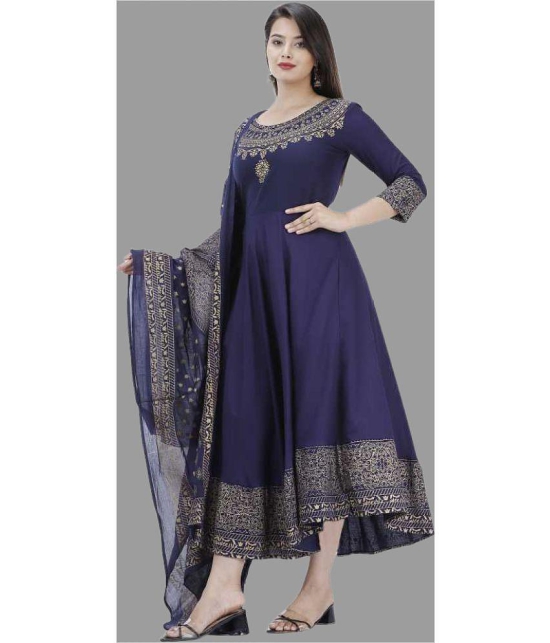 Smien Rayon Printed Anarkali Women's Kurti - Blue ( Pack of 1 ) - None