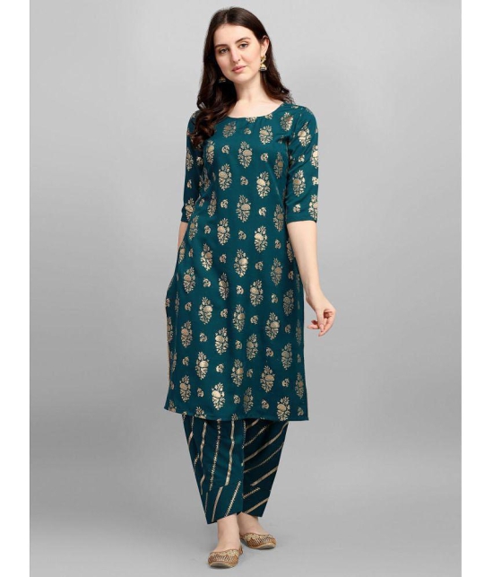 gufrina Rayon Printed Kurti With Salwar Womens Stitched Salwar Suit - Teal ( Pack of 1 ) - None