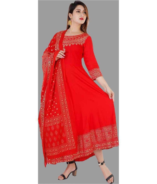 Smien Rayon Printed Anarkali Womens Kurti - Red ( Pack of 1 ) - None