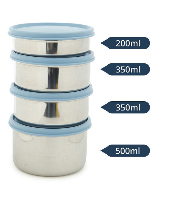 HOMETALES Stainless Steel Lunch/Tiffin Box,200ml,350mlx2,500ml,Assorted Color (4U), With Soft Pouch