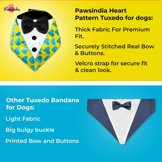 PawsIndia Heart Pattern Tuxedo Bandana With Black Bow For Pets-Small