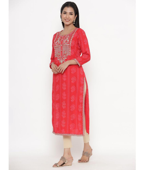 KIPEK - Red Rayon Women's Straight Kurti ( Pack of 1 ) - None