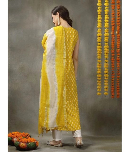 Stylum Rayon Printed A-Line Womens Kurti with Dupatta - Yellow ( Pack of 1 ) - None