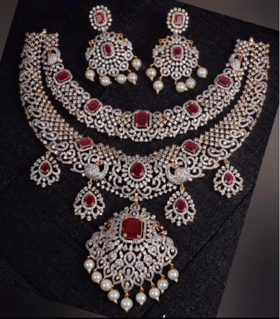 Indian Bridal Jewelry Set with Ruby Stones and Pearls