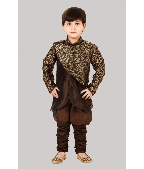 Coxxup Brown Silk Blend Boys Sherwani ( Pack of 1 ) - None