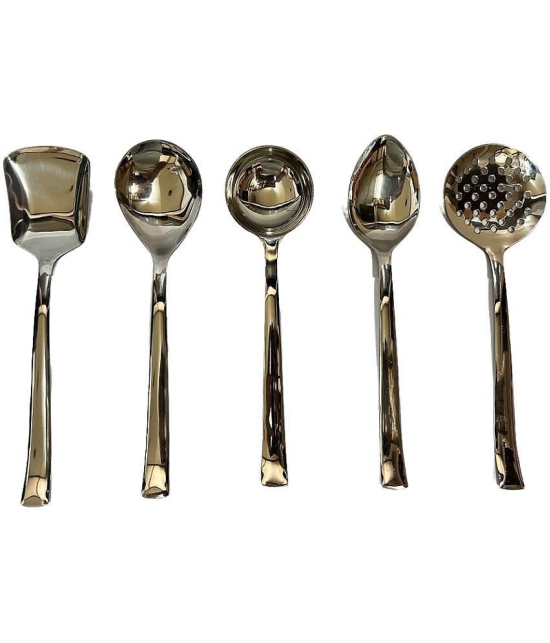 Dynore - Silver Stainless Steel Serving Spoon ( Pack of 5 ) - Silver