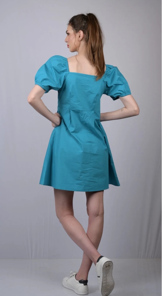 OWO THE LABEL Turquoise Blue Square Neckline Dress (OTL-DRS1021)-Blue / XL