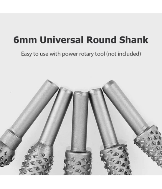 5 PCS Rotary Burr Rasp Wood Carving File Woodworking Drill Bit 1/4-inch Round Shank Chisel Embossed Deburring Polishing Grinding Head for Carpenter