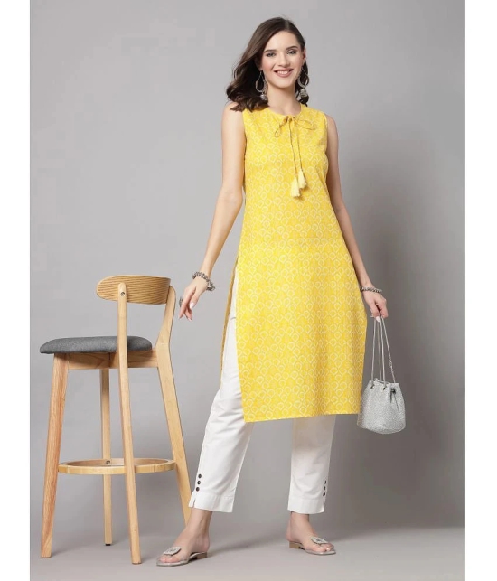 KIPEK Rayon Printed Straight Womens Kurti - Yellow ( Pack of 1 ) - None