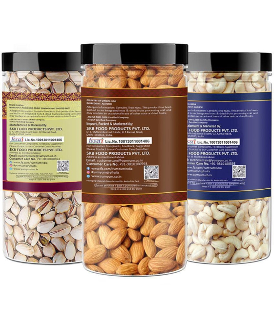 YUM YUM Premium Jumbo Almond (500g) Pista (500g) and Cashew (500g) 1.5kg Dry Fruits Combo Pack- Almonds, Cashews, Pistachios  (3 x 500 g)